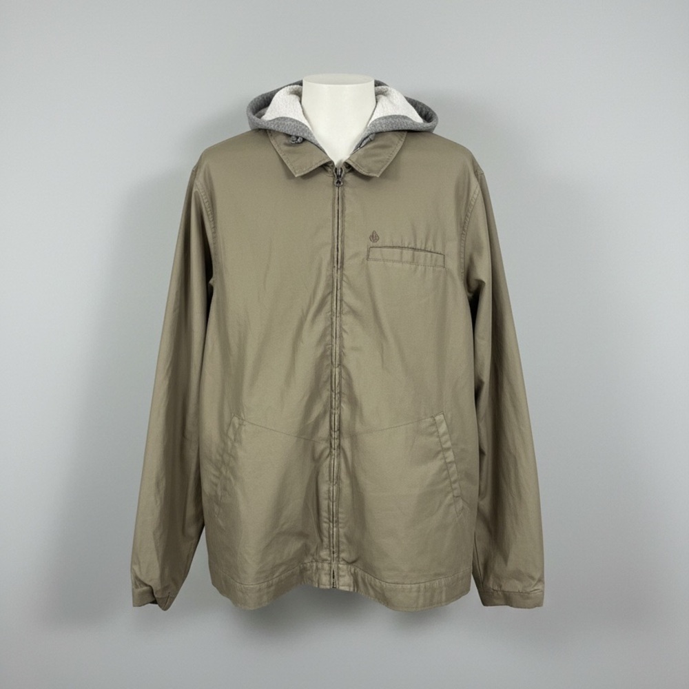 Volcom Jacket Men’s Size XL Tan/Brown Canvas Hooded  Full Zip Gray Jacket Grunge